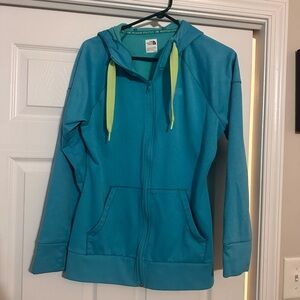 Teal North Face zip up hoodie with finger holes Size L